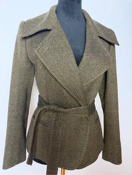 MaxMara Jackets & Blazers - MaxMara Brown Herringbone Wrap Jacket Size 8 Wool/Cashmere